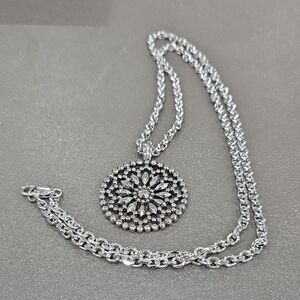 Silver Crystal Floral Pendant Necklace - Women Jewelry